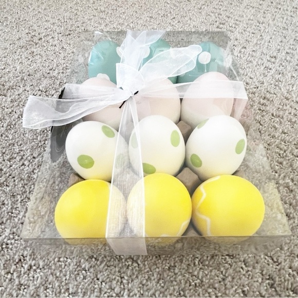 FAO Schwarz Easter Eggs Decor Polka Dot Striped Pink Yellow Green Blue Set of 12 - Picture 3 of 6